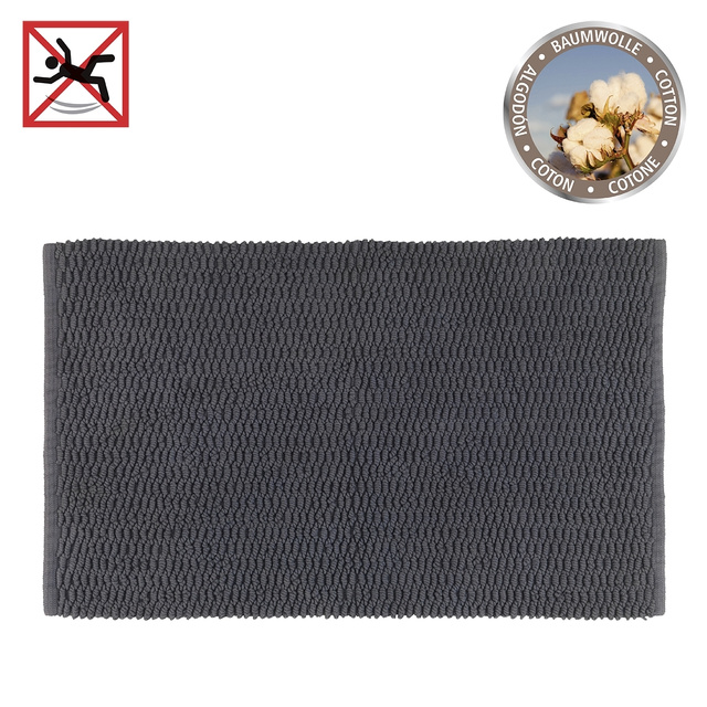 Covor de baie MONA, bumbac, 50 x 80 cm, gri inchis, WENKO