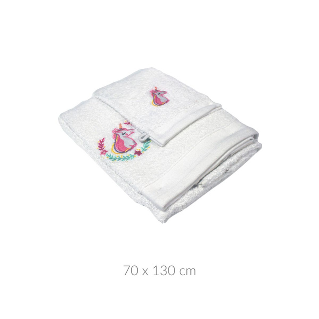 Set de baie cu broderie, manusa cu prosop 70 x 130 cm