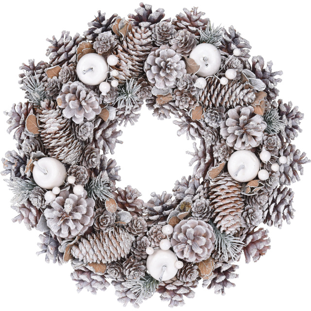 Coronita de Craciun, zapada artificiala si conuri de pin, Ø 34 cm
