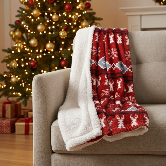 Pătură festivă dublă, 130 x 160 cm, roșie