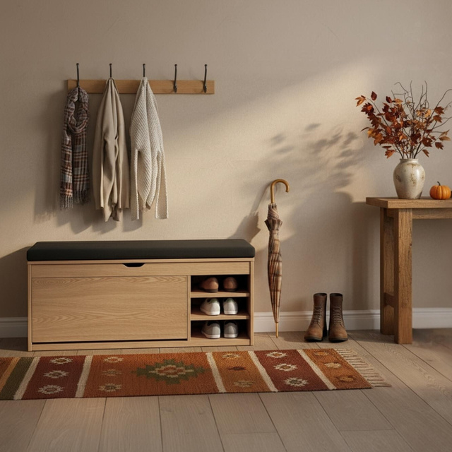 Dulap pentru pantofi cu loc de șezut și rafturi retractabile GRADIA, 100 x 34 x 50 cm