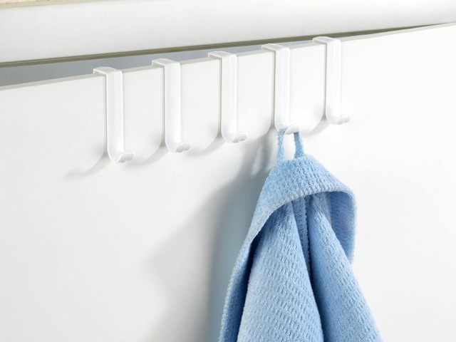 Set 5 cuiere cu atasare pe usa, Argintiu, 8x4x1,5 cm, Wenko