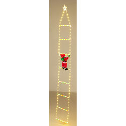 Decorațiune de Crăciun, 124 LED, Moș Crăciun pe scară, 2 m, auriu