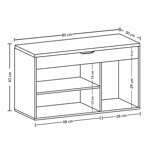 Dulap pentru pantofi cu loc de șezut TRIA, 80 x 43 x 30 cm