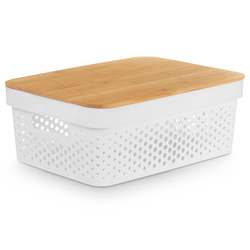 Recipient din plastic cu capac din bambus, 36 x 26 x 14 cm