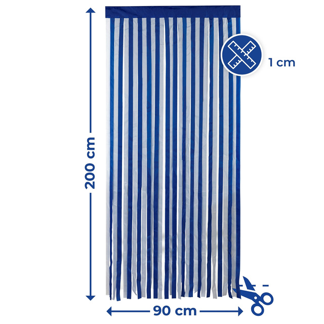 Perdea pentru o ușă de cameră, 90 x 200 cm, alb și albastru