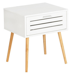 Mini comoda, masă laterală cu sertar FINJA, bambus, alb, Wenko