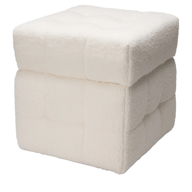 Pufă cu compartiment cub SQUARE, tapițerie de miel, 38 x 38 x 37 cm, albă