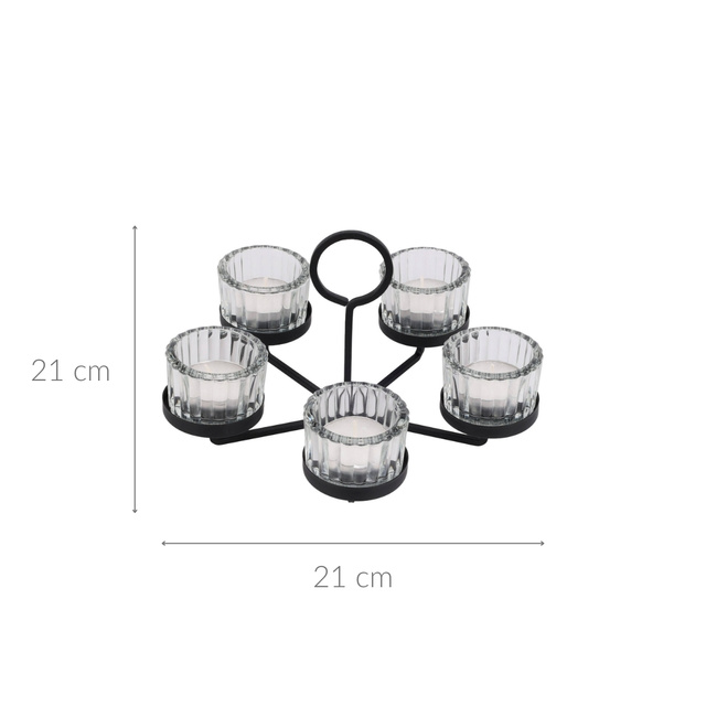 Candelabru pentru 5 lumânări tealight, metal și sticlă, 21 x 21 x 12 cm