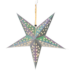 Stea de hârtie LED 43 cm, pe baterii, argintie