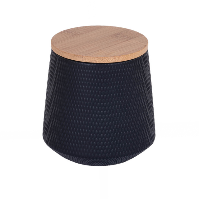 Recipient ceramic cu capac din bambus, 580 ml