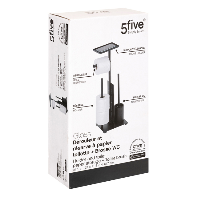Suport pentru hârtie igienică GAMME GLASS + rezervă, perie WC și poliță, 28,1 x 18 x 61,5 cm