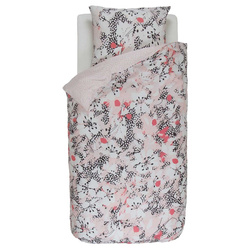 Set complet de lenjerie de pat roz din bumbac satinat cu flori, 135 x 200 cm, Esprit