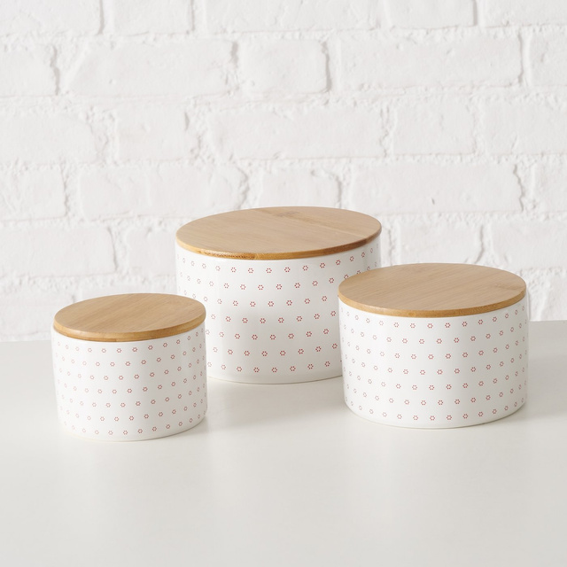 Set 3 recipiente
din ceramică
Lilly cu capac
din bambus, alb