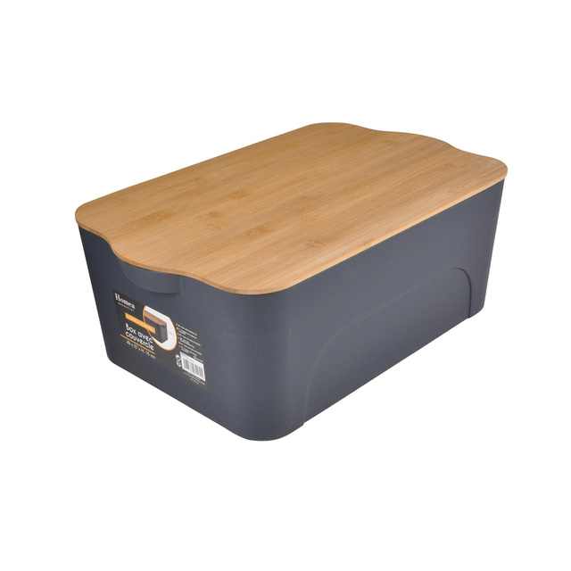 Cutie din plastic cu capac din bambus, 16 litri