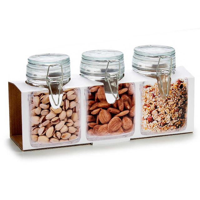 Set 3 borcane din sticla pentru condimente, 250 ml