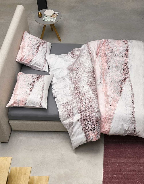 Set de lenjerie de pat din satin pentru pilotă și perne cu motiv de piele de șarpe roz, 100% bumbac, 200 x 220 cm, Essenza