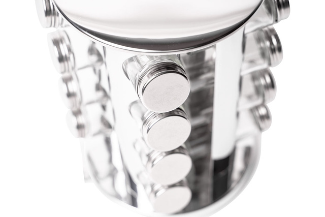 Raft metalic pentru condimente + recipiente din sticlă - 17 elemente incluse