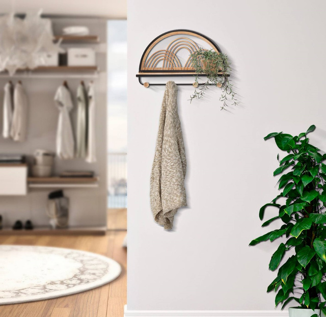 Raft de perete din ratan cu carlige