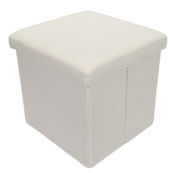 Taburet bouclé cu spațiu de depozitare BINI, 38 x 38 x 38 cm