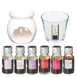 Semineu aromaterapie cu un set de 6 uleiuri + o lumanare cu parfum de vanilie