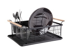 Uscător de vase negru ACCENT, mânere din bambus, 29,5 x 18,5 x 43 cm