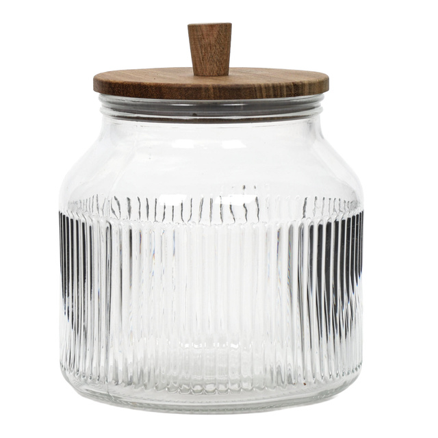 Recipient din sticlă DONO cu capac din lemn de salcâm, 2200 ml