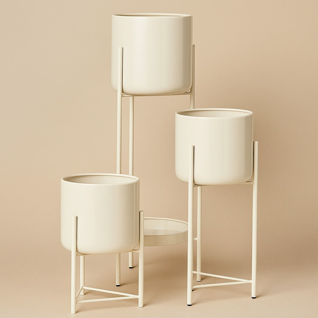 Suport de flori loft pentru 4 ghivece VIKO, din zinc, bej