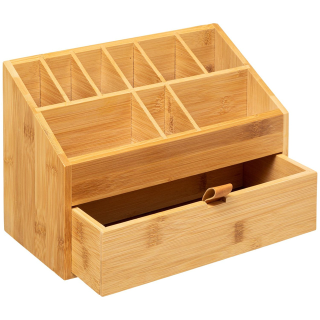 Organizator din bambus pentru cosmetice, sertar si 9 compartimente