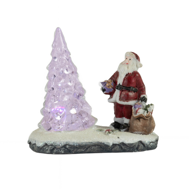 Figurina LED, Moș Crăciun cu brad