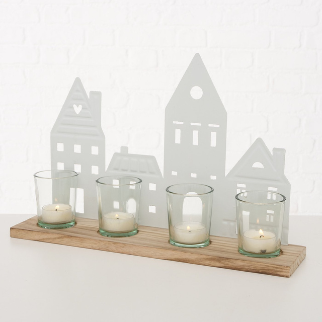 Suport pentru lumanari tealight, case din lemn, NORDY, 24 x 36 cm