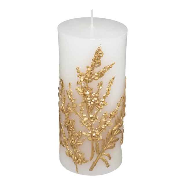 Lumanare decorativa cu motiv floral auriu, 14,5 cm