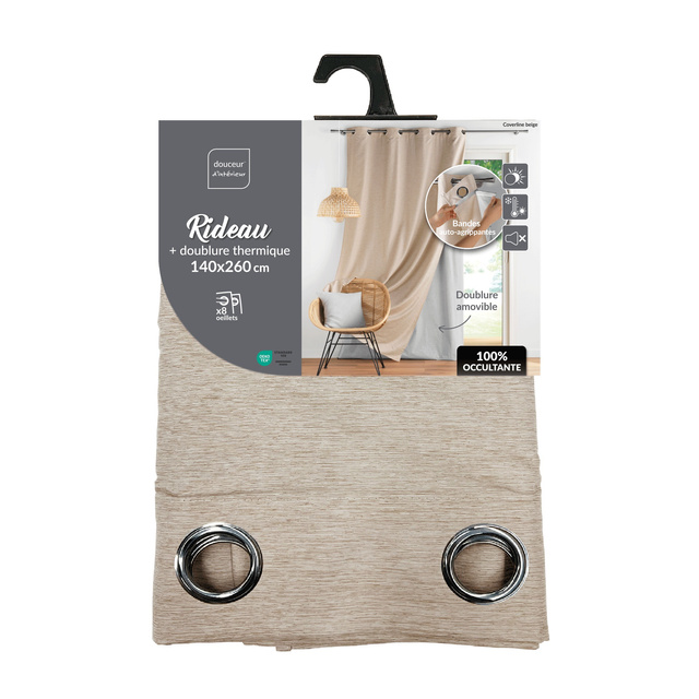 Perdea cu inele cu un strat adaugat opac, doua straturi, 140 x 260 cm