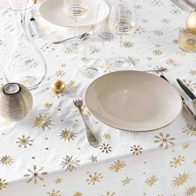 Fata de masa dreptunghiulara, decor auriu, 140 x 240 cm, ASTRELIA