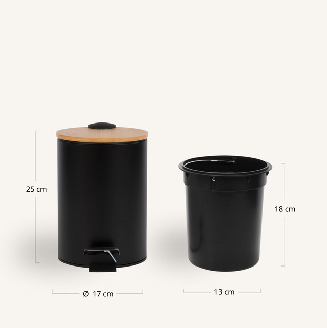 Coș de baie ZETRU, 3 l, cu capac din bambus