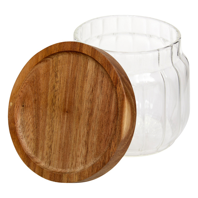 Recipient din sticlă pentru alimente HARMONY cu capac din lemn, 300