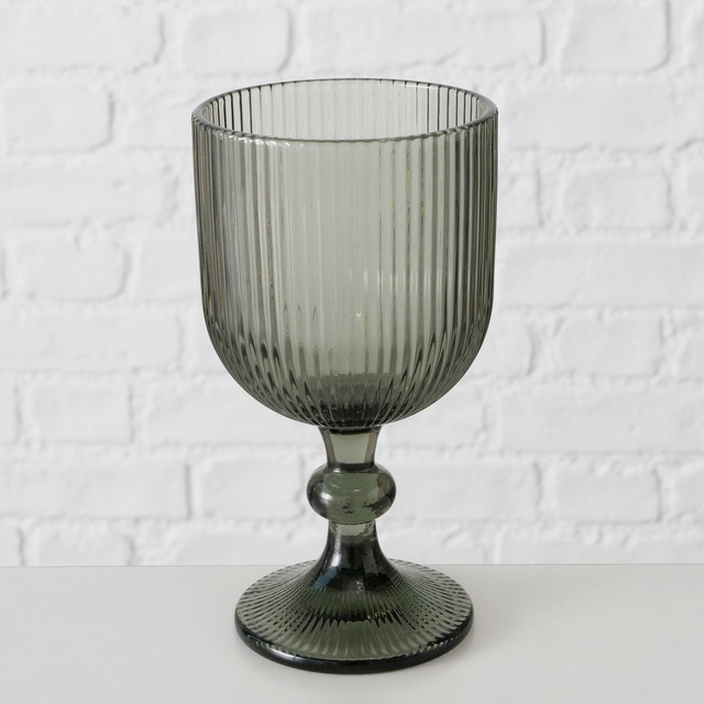Pahar pentru vin din sticla canelata Rigano, gri
