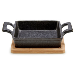 Oală din fontă pe suport de bambus SLATE, 13 x 10 x 8 cm