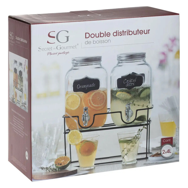 Dozator dublu pentru bauturi pe suport, 4L x 2 bucati incluse