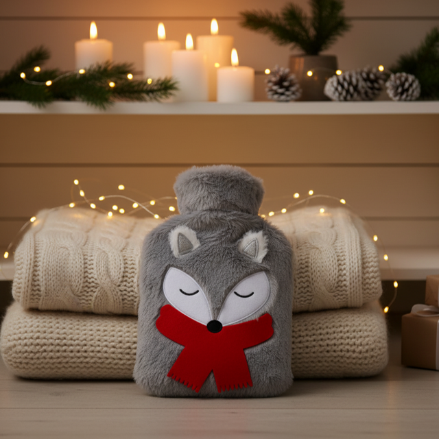 Termofor de 0,85 L cu motiv sărbătoresc, vulpe