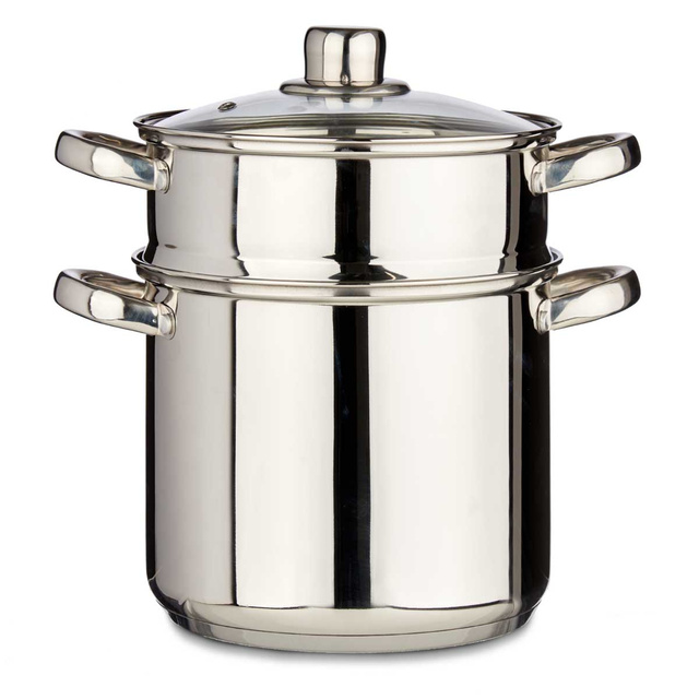 Oala cu strecuratoare si capac din sticla, inox, 6 l