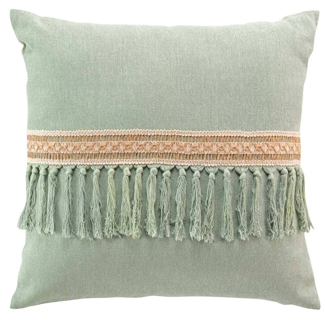 Perna decorativa din bumbac cu decor de iuta si franjuri JANARA, 45 x 45 cm