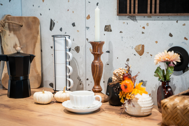 Set 4 cesti ceramice Lana cu suport, 200 ml