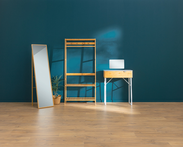 Oglindă de podea mare cu ramă din bambus, 41 × 160 cm