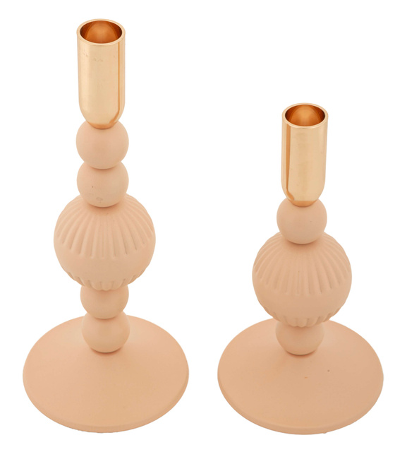 Set de 2 suporturi pentru lumânări ASTER cu relief floral, înălțimi 20 cm & 25 cm