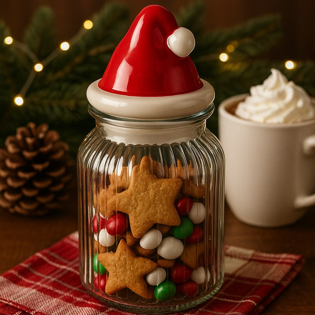 Borcan din sticlă cu motiv sărbătoresc, 1060 ml