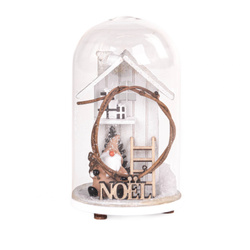 Sfera din sticlă cu ornament din lemn, 11 cm