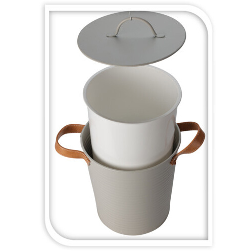 Galeata pentru gheata de tip cutie, cu capac, manere din piele, Ø 19,5