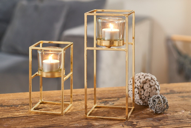 Set 2 suporturi  pentru lumanare,  auriu