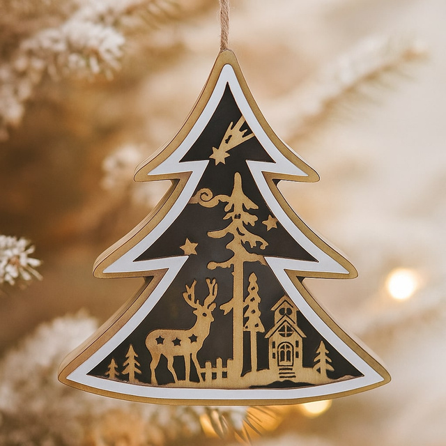 Decorațiune de Crăciun din lemn pentru suspendare, 12 cm